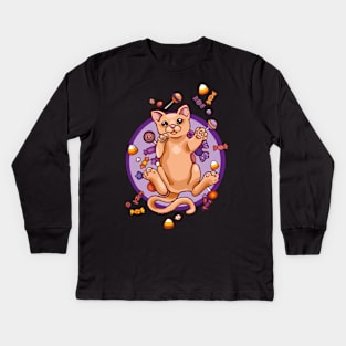 Halloween Candy Cat Kids Long Sleeve T-Shirt